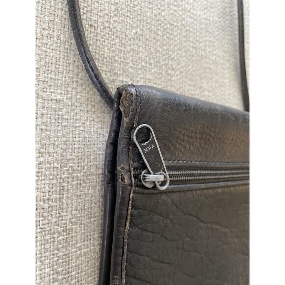 Vtg Saddle Branded Black Leather Crossbody Purse Snap Latch Zip Travel 6"x7.5" - Picture 4 of 15